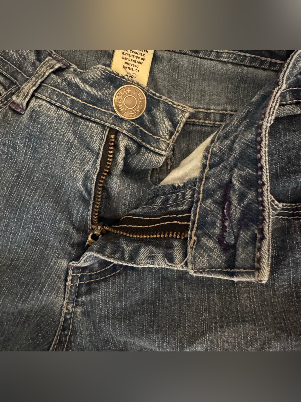 Y2K Cherokee Blue Denim Jeans Bootcut Purple Peace Floral Embroidery Western - Picture 7 of 10